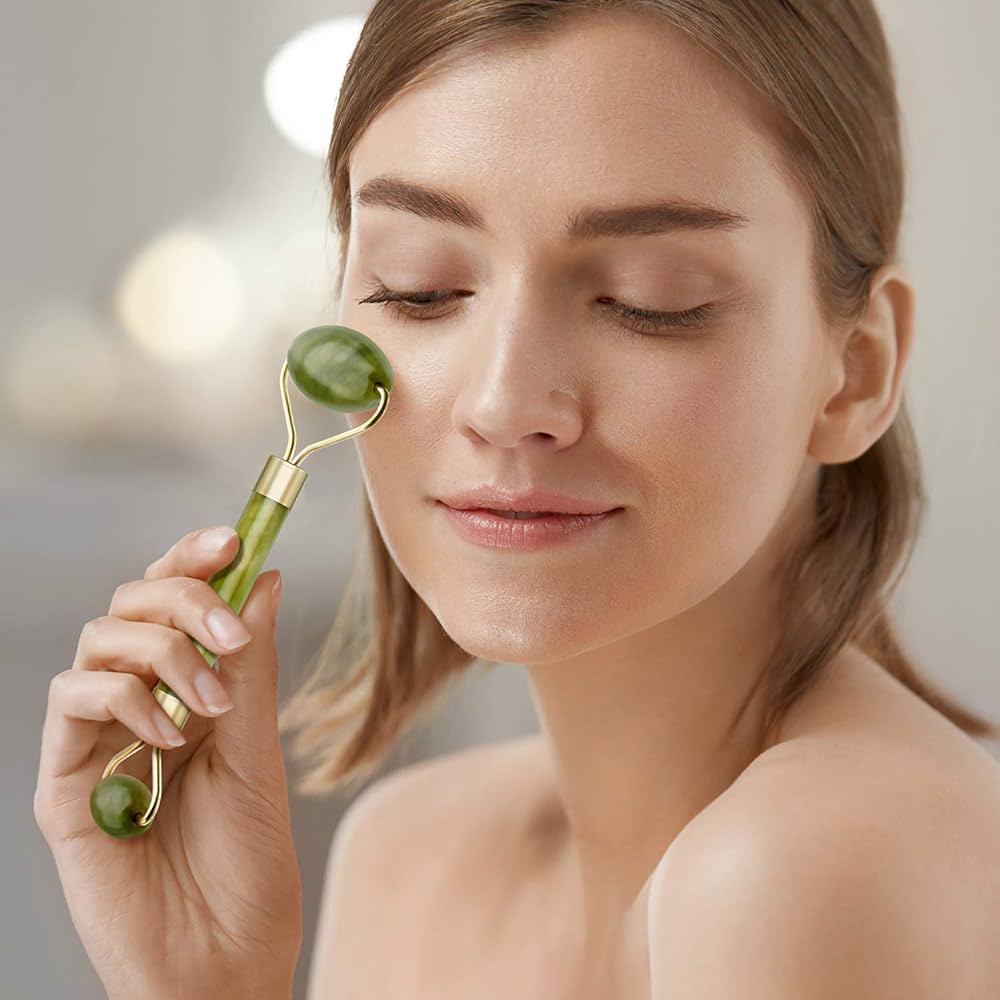 Rouleau de Jade Naturel – Massage Visage Anti-cernes & Éclat