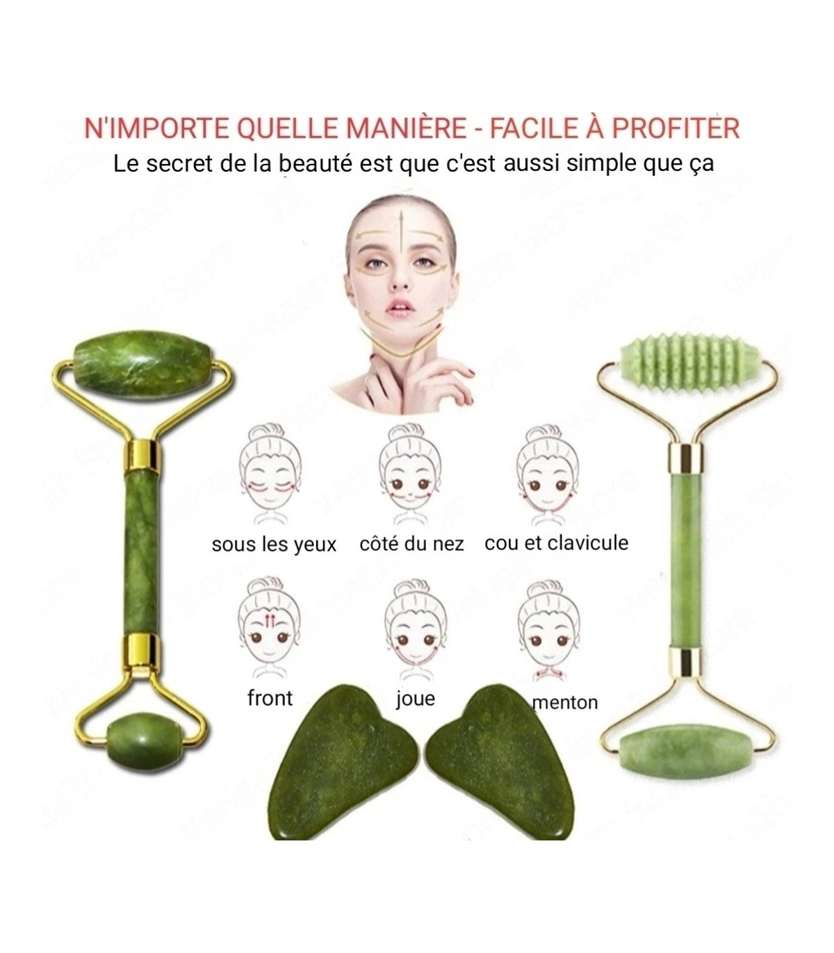 Rouleau de Jade Naturel – Massage Visage Anti-cernes & Éclat